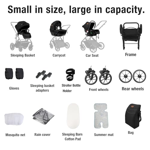 Reenborn 3-in-1 Pushchair, Buggy with Two Reversible Sliding Modes, Pushchair with Frame Aluminium Alloy, Baby Pram, 3-in-1 Complete Set with One-Click Folding Design