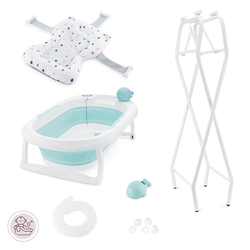 Moby-System Foldable Baby Bathtub with Insert, LCD Thermometer & Frame - Secure Hold from Birth, Ergonomic