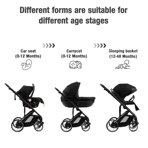 Reenborn 3-in-1 Pushchair, Buggy with Two Reversible Sliding Modes, Pushchair with Frame Aluminium Alloy, Baby Pram, 3-in-1 Complete Set with One-Click Folding Design