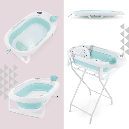 Moby-System Foldable Baby Bathtub with Insert, LCD Thermometer & Frame - Secure Hold from Birth, Ergonomic