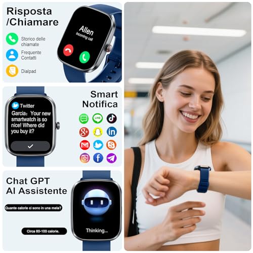 AI Smartwatch Herren Damen, 1.91" Fitnessuhr Integrierte ChatGPT-AI und Telefonfunktion,Wasserdicht