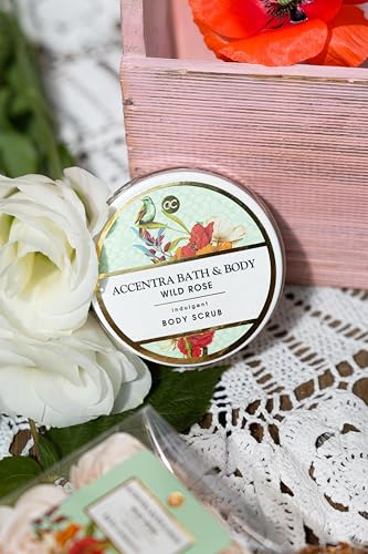 Accentra – Duschset Frauen Geschenkset im Holzkorb – 8-teiliges Pflegeset mit Duschgel, Bodylotion, Badezusätzen, Peeling & Handcreme – Wellness Geschenk Set
