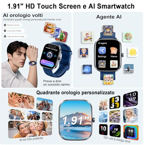 AI Smartwatch Herren Damen, 1.91" Fitnessuhr Integrierte ChatGPT-AI und Telefonfunktion,Wasserdicht