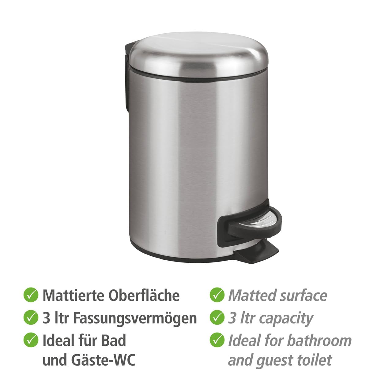 WENKO Leman Cosmetic Pedal Bin Matte Gold 3 L – Cosmetic Bin, Rubbish Bin with Anti-Fingerprint Capacity: 3 litres, stainless steel, 17 x 25 x 22.5 cm, gold