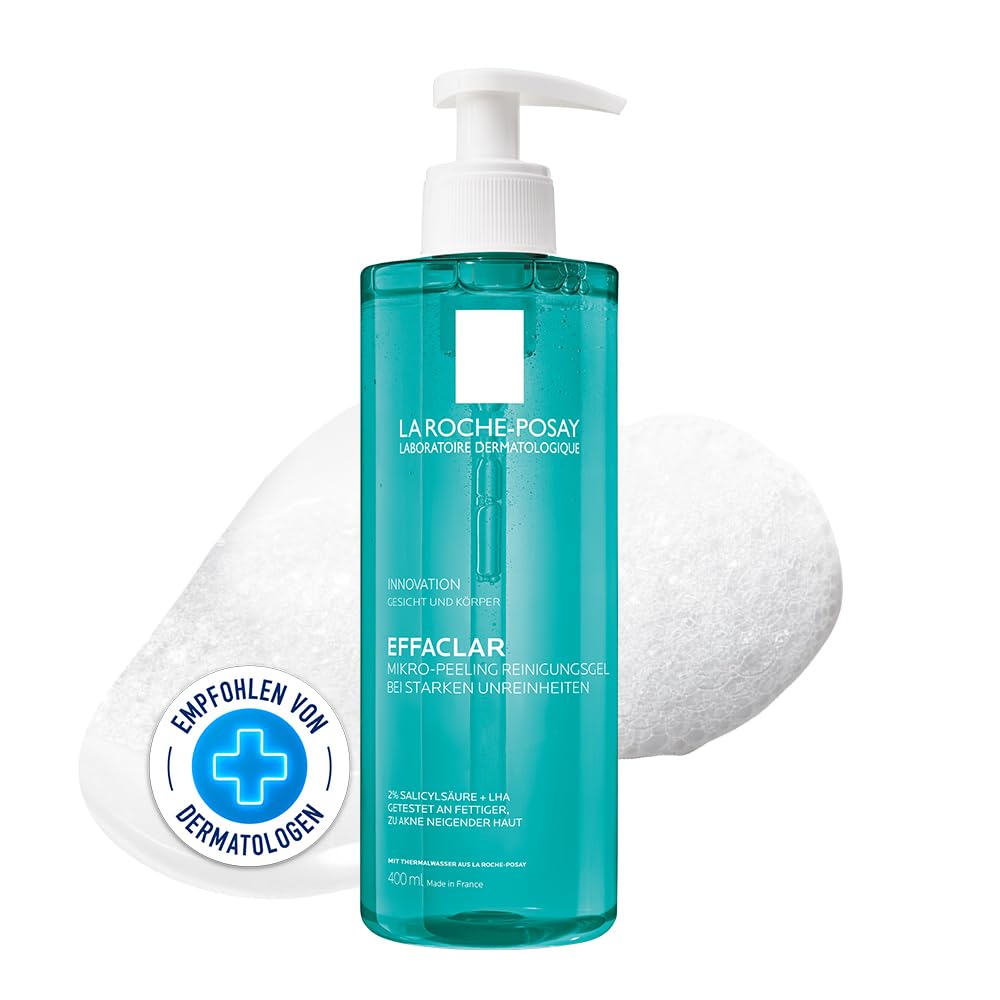 La Roche Posay Micro Exfoliating Cleansing Gel for Face and Body, for Blemished Oily Skin, Gently Exfoliating, with LHA, Salicylic Acid, Glycerine and Zinc, 400 ml