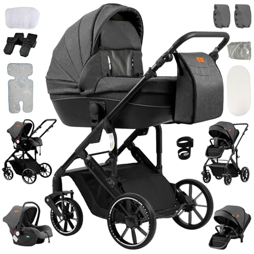 Reenborn 3-in-1 Pushchair, Buggy with Two Reversible Sliding Modes, Pushchair with Frame Aluminium Alloy, Baby Pram, 3-in-1 Complete Set with One-Click Folding Design