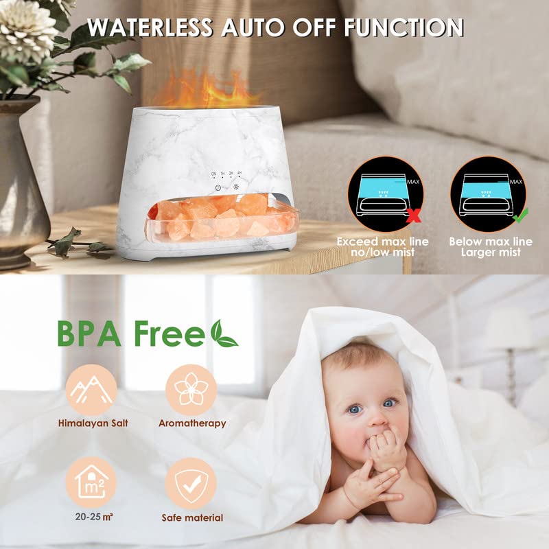 2-in-1 Aroma Diffuser & Salt Range Pakistan Light, Flame Effect for Essential Oils, Humidifier with 3 Brightness, 150 ml