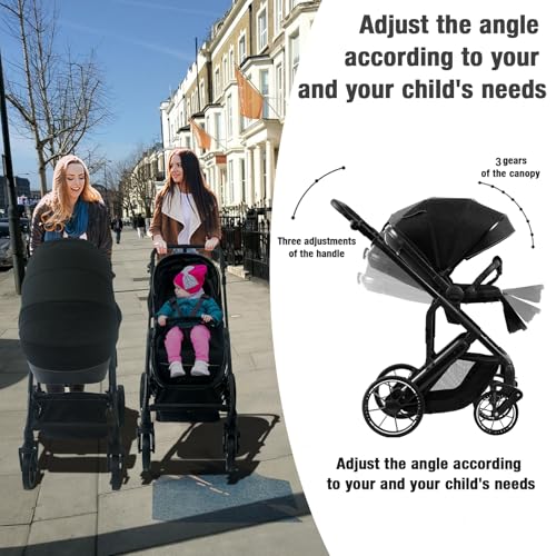 Reenborn 3-in-1 Pushchair, Buggy with Two Reversible Sliding Modes, Pushchair with Frame Aluminium Alloy, Baby Pram, 3-in-1 Complete Set with One-Click Folding Design