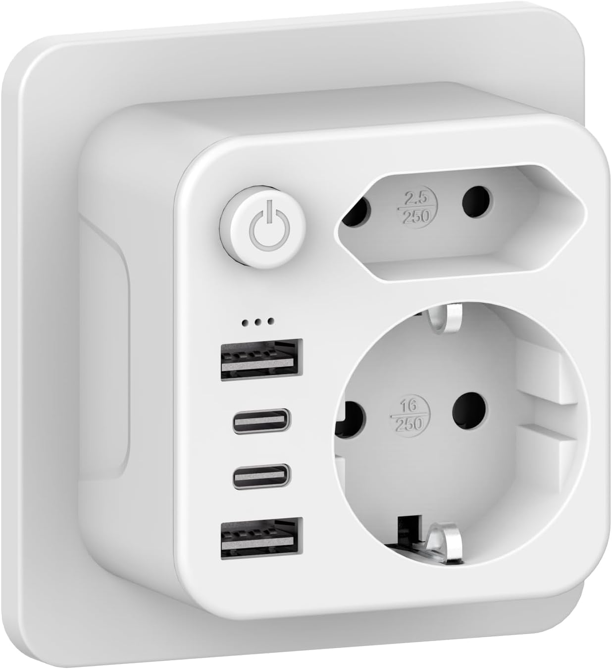 Aipsdo Double plug for USB socket, multiple socket with 4 USB power plugs, USB C adapter, socket adapter, 2-way plug with USB, multiple plug for socket, USB multiple plug