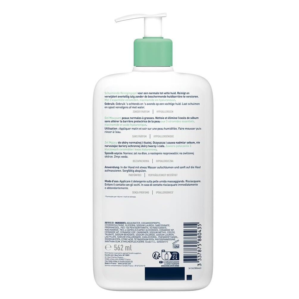 CeraVe Schäumendes Reinigungsgel und Feuchtigkeitslotion, Mit Hyaluronsäure, Für Gesicht und Körper, Ohne Duftstoffe, Auch bei Neurodermitis und Allergien, 473 ml + 88 ml