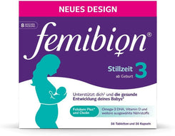 Femibion 3 Stillzeit, Tägliches Nahrungsergänzung für die Laktation, Mit Cholin, DHA, Folsäure, Metafolin, 8-Wochen-Pack, 2 x 56 Stück
