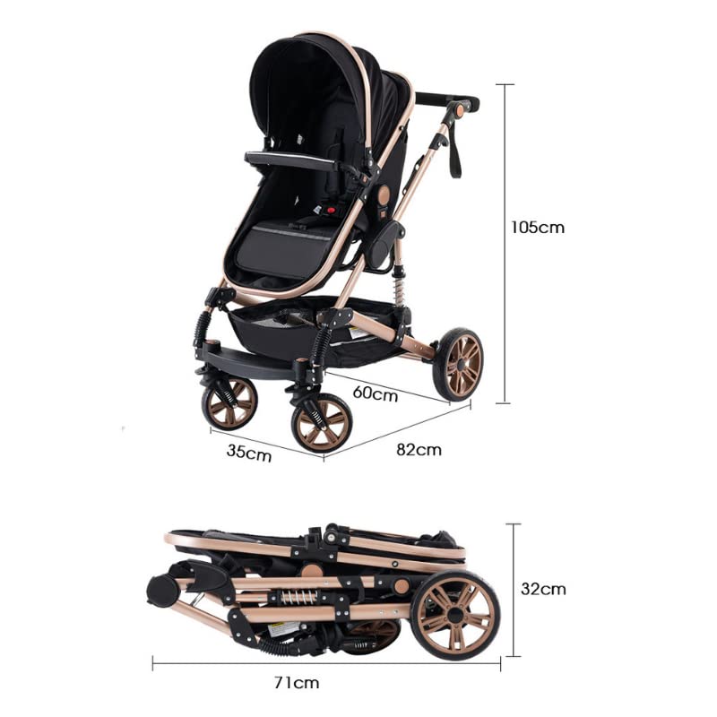 YAZOCO kinderwagen 3 in 1 Buggy Babybett Komplett Set Einem Klick Zusammenklappbarer Kinderwagen, KombiKinderwagen Aluminiumrahmen für Neugeborene