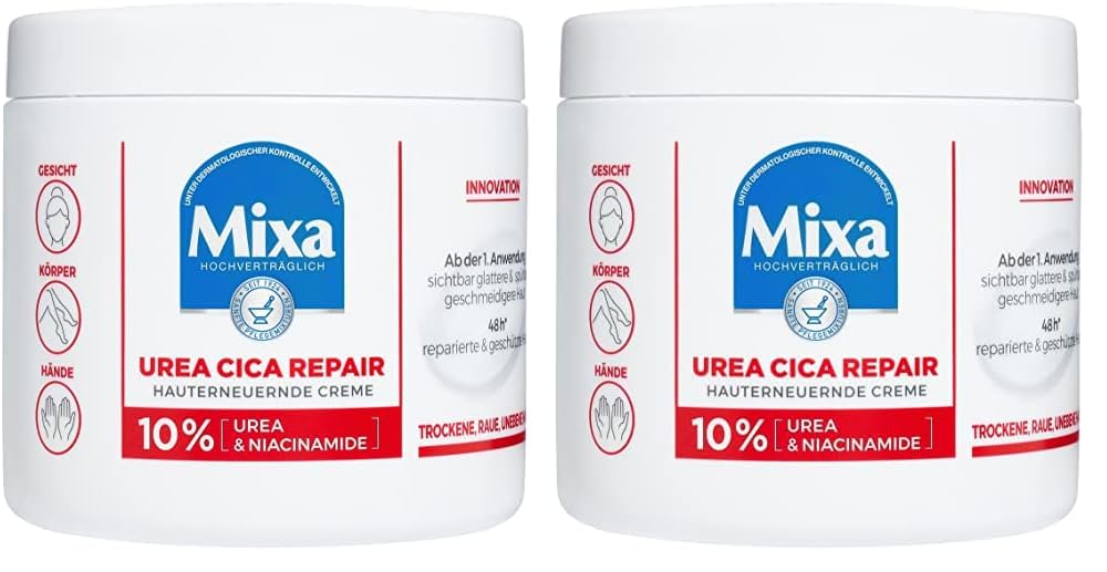 Mixa Urea hauterneuernde Creme mit Urea & Niacinamide, für trockene und raue und unebene Haut, repariert und glättet, Feuchtigkeitspflege für Hände und Gesicht