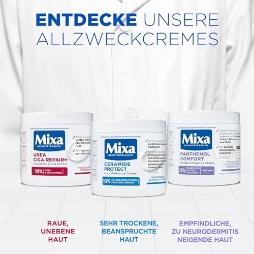 Mixa Urea hauterneuernde Creme mit Urea & Niacinamide, für trockene und raue und unebene Haut, repariert und glättet, Feuchtigkeitspflege für Hände und Gesicht