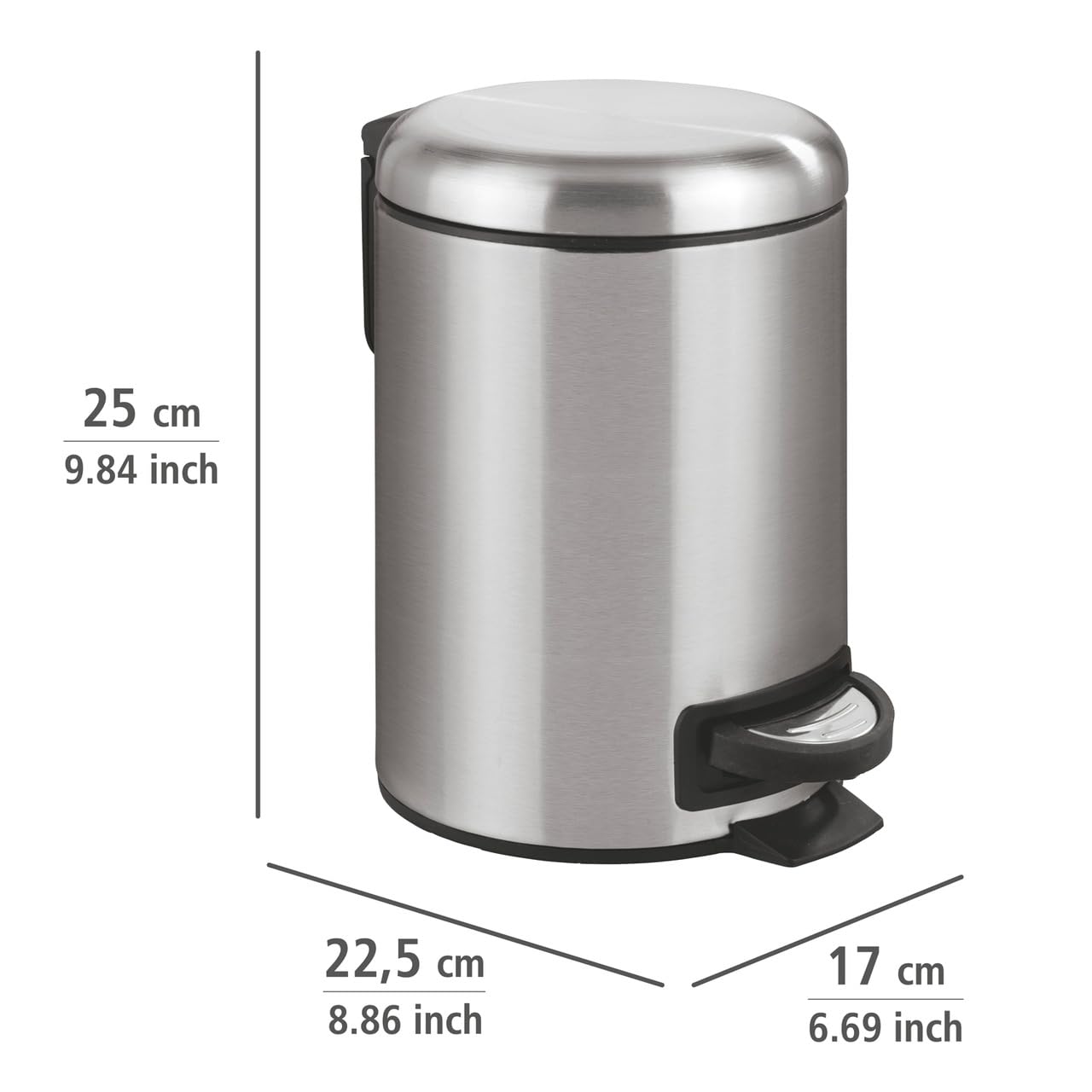 WENKO Leman Cosmetic Pedal Bin Matte Gold 3 L – Cosmetic Bin, Rubbish Bin with Anti-Fingerprint Capacity: 3 litres, stainless steel, 17 x 25 x 22.5 cm, gold