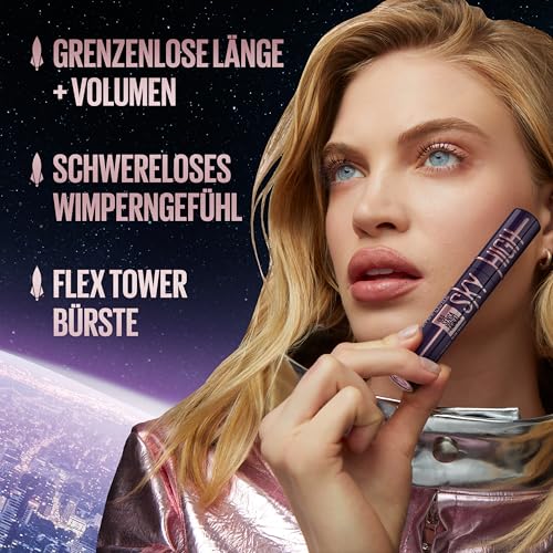 Maybelline New York Sky High Schwarze Wimperntusche für extrem lange Wimpern und Volumen, Sky High Mascara