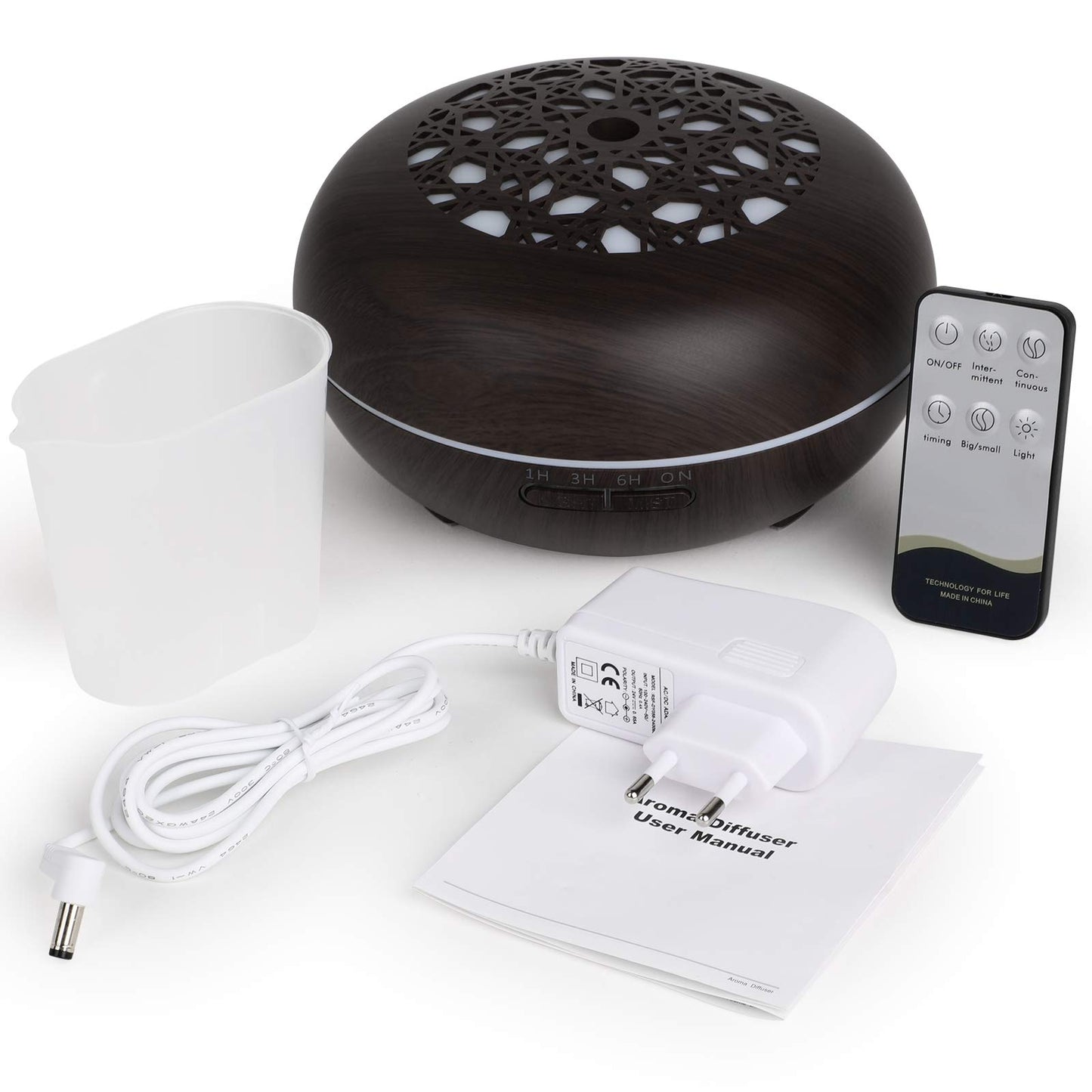 Aroma Diffuser Luftbefeuchter 550ml mit Fernbedienung, Ultraschall Vernebler Duftlampe Öle Diffusor mit 7 Farben LED Wasserlose Abschaltautomatik