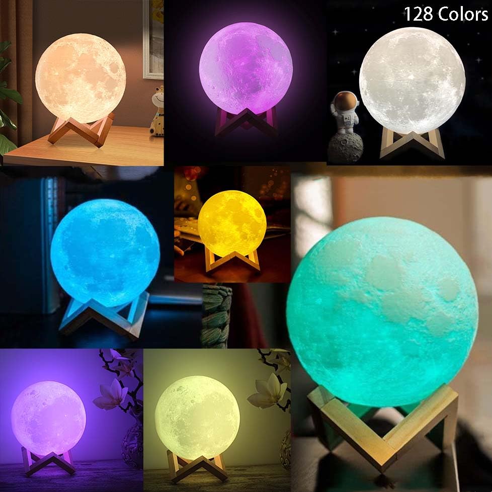 ACED Moon Lamp 2023 Upgrade 3D Moonlight 16 Colours with Wooden Stand Remote/Touch Control and USB Rechargeable Gifts for Women Girls Boys