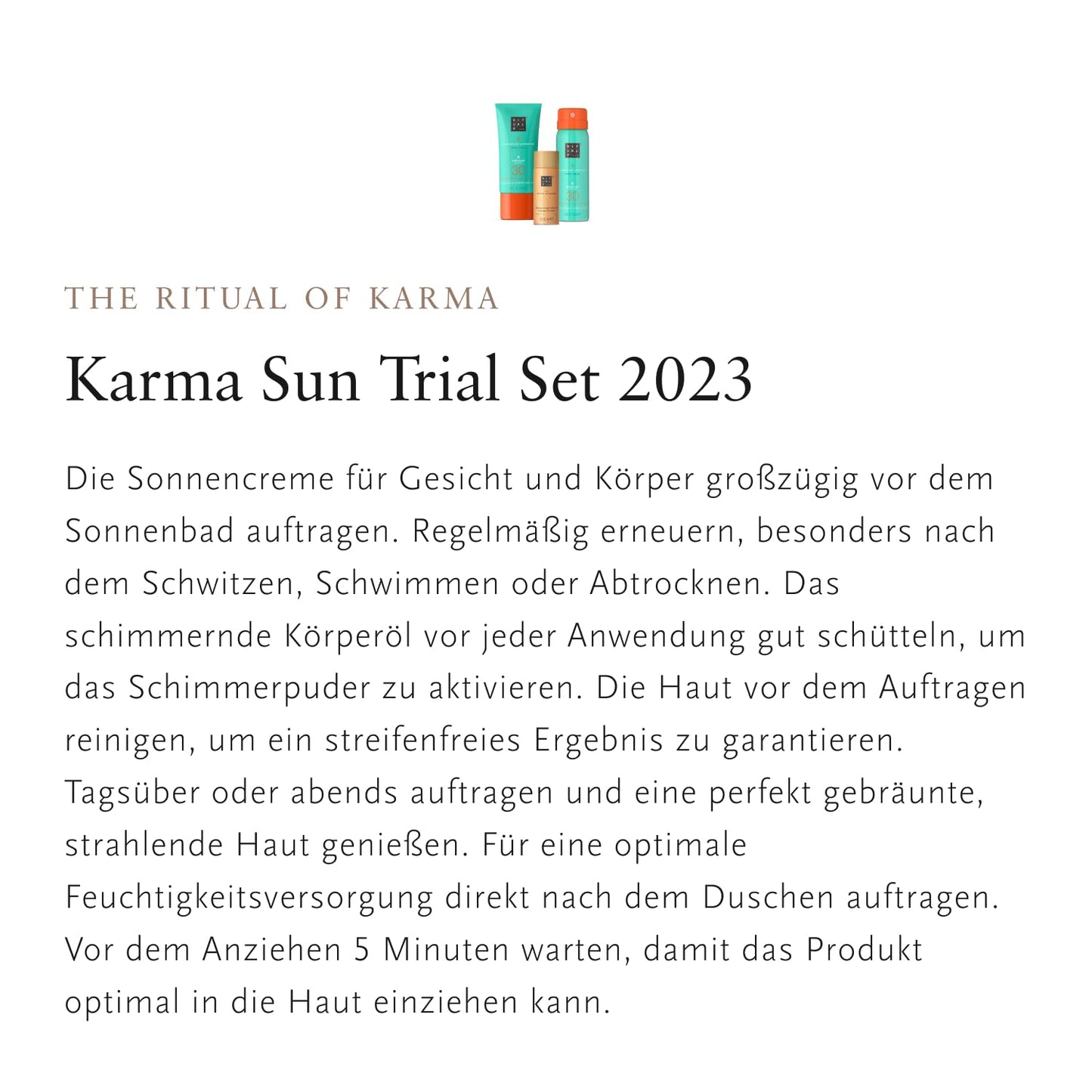 Rituals The Ritual of Karma | Gesichtssonnenschutz mit LSF 30, Sonnenschutzspray mit LSF 30 und schimmerndes Körperöl