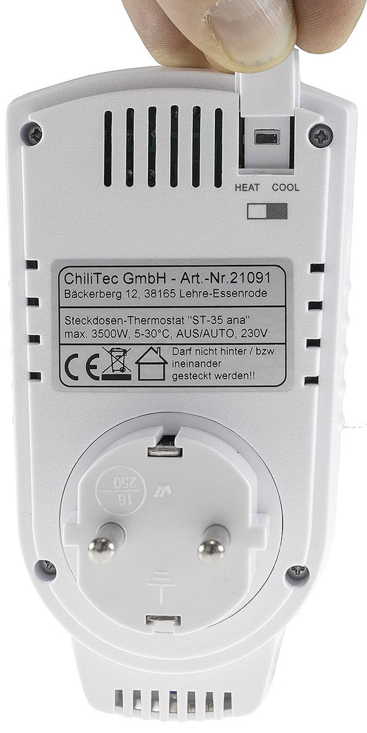 Thermostat à prise, max. 3 500 W, marche/arrêt/automatique, 230 V pour appareils de chauffage et de climatisation