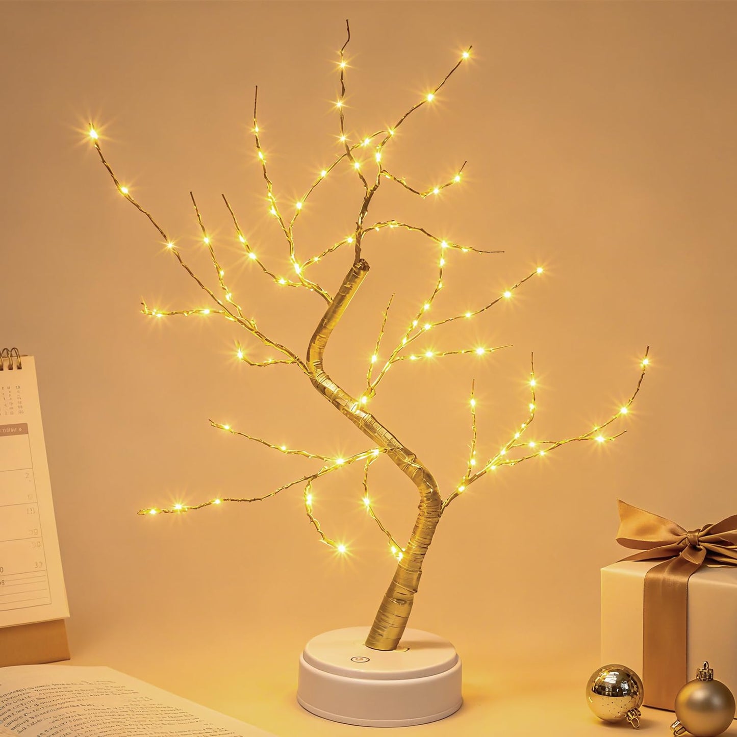 LED Lichterbaum, Baum Licht Warmweiß Verstellbare Äste, 108 LED Baum Lampe Dekobaum Belichtet Baumbeleuchtung Innen Deko