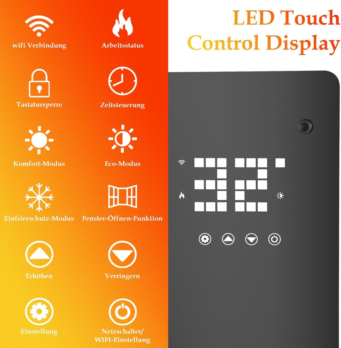 Heizung Fiqops Oil Radiator 2500 W, Energy Saving with 11 Ribs 3 Heat Settings, Thermostat, WiFi App & Remote Control, Digital Display