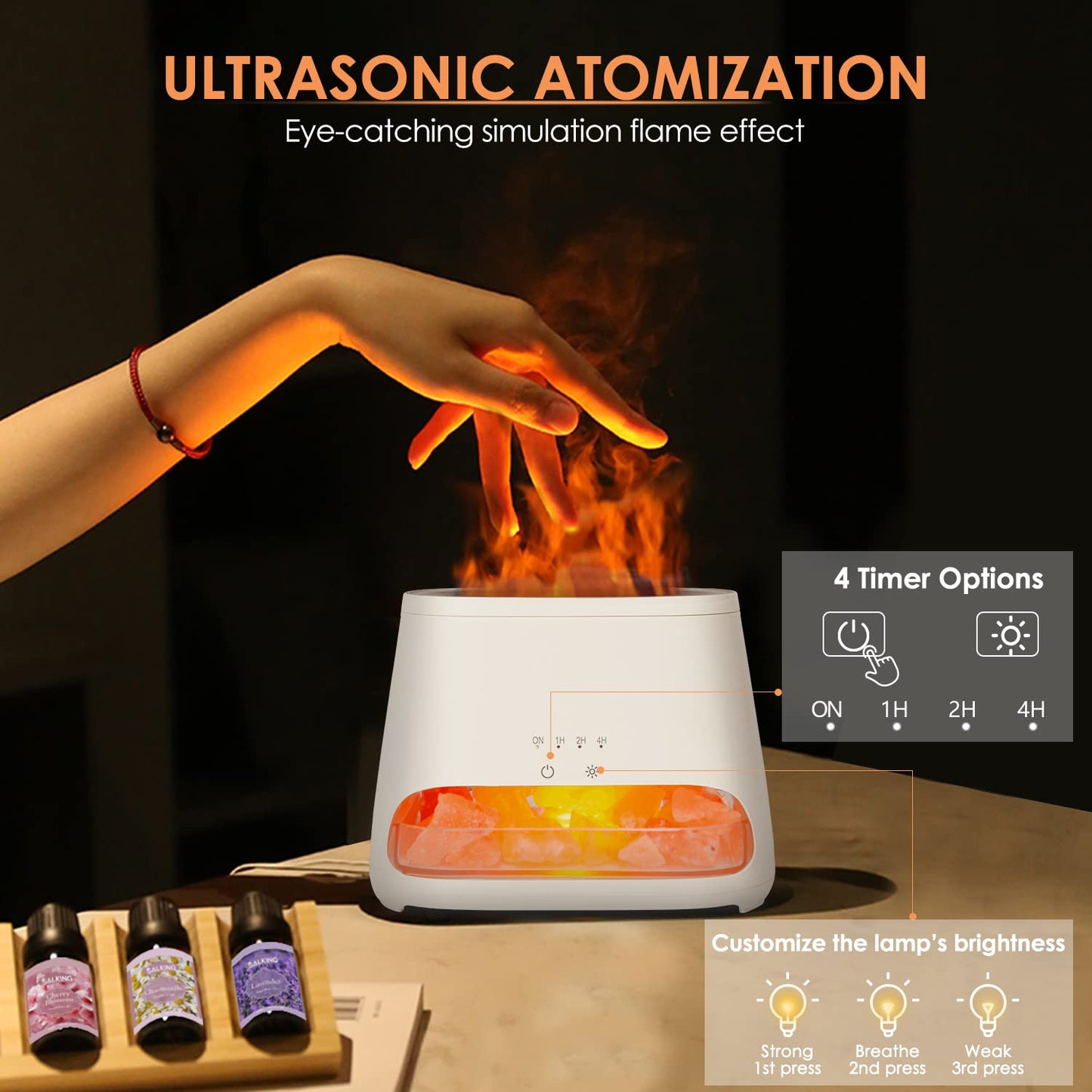 2-in-1 Aroma Diffuser & Salt Range Pakistan Light, Flame Effect for Essential Oils, Humidifier with 3 Brightness, 150 ml