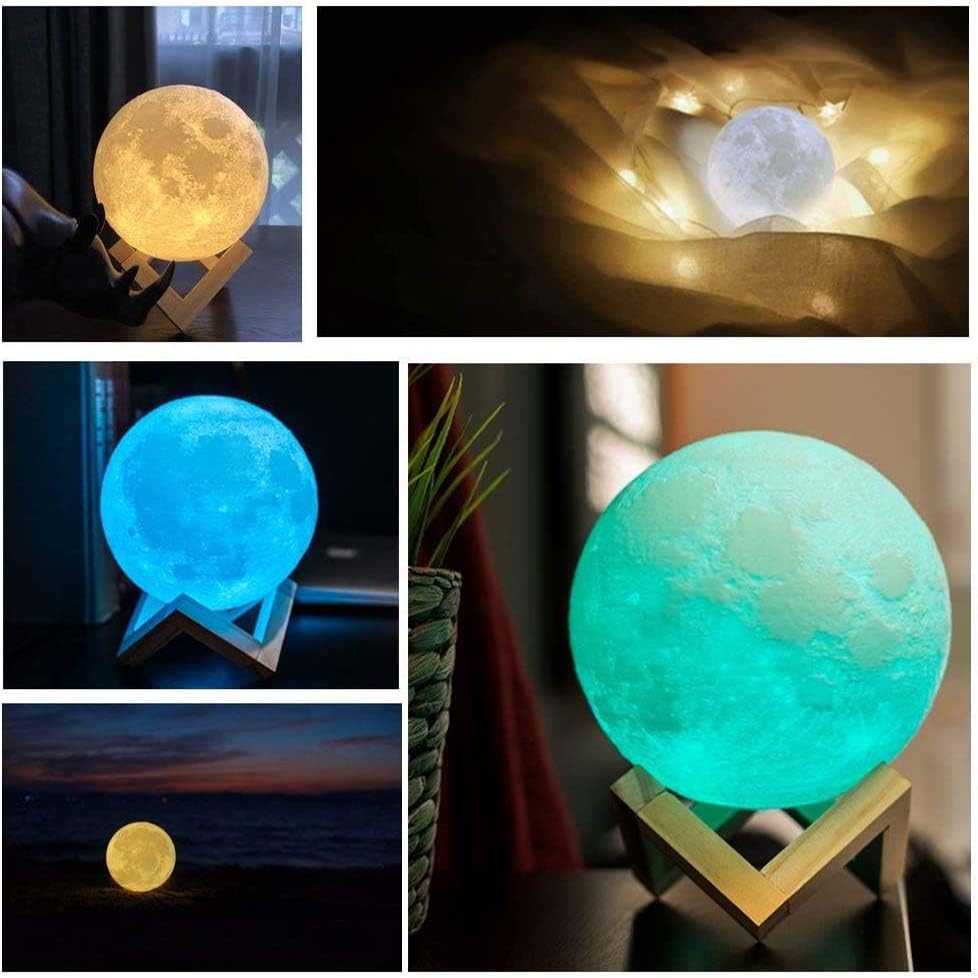 ACED Moon Lamp 2023 Upgrade 3D Moonlight 16 Colours with Wooden Stand Remote/Touch Control and USB Rechargeable Gifts for Women Girls Boys