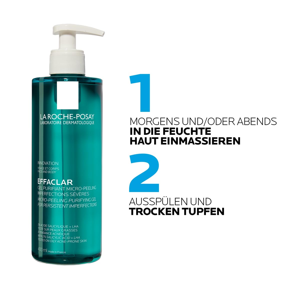 La Roche Posay Micro Exfoliating Cleansing Gel for Face and Body, for Blemished Oily Skin, Gently Exfoliating, with LHA, Salicylic Acid, Glycerine and Zinc, 400 ml