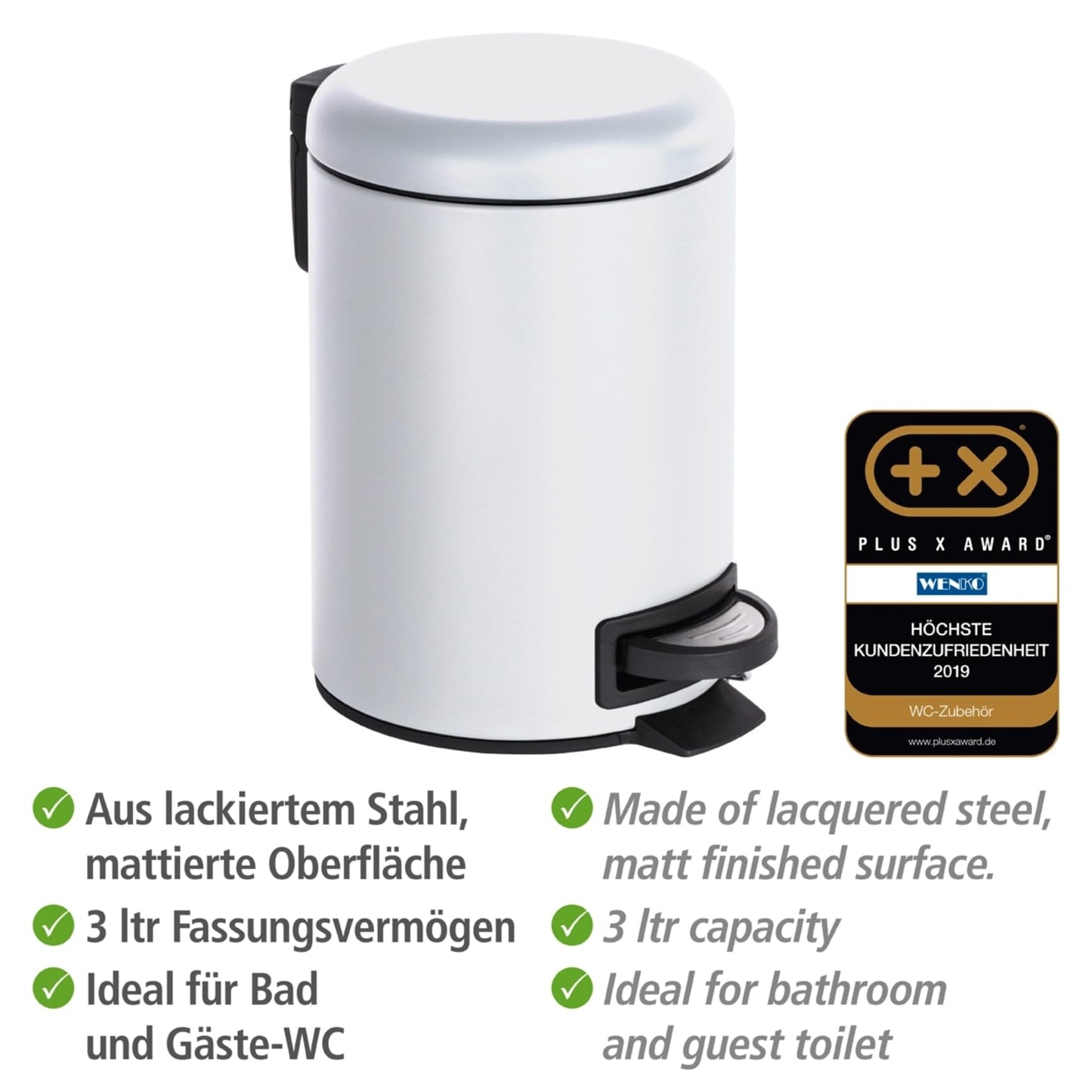 WENKO Leman Cosmetic Pedal Bin Matte Gold 3 L – Cosmetic Bin, Rubbish Bin with Anti-Fingerprint Capacity: 3 litres, stainless steel, 17 x 25 x 22.5 cm, gold