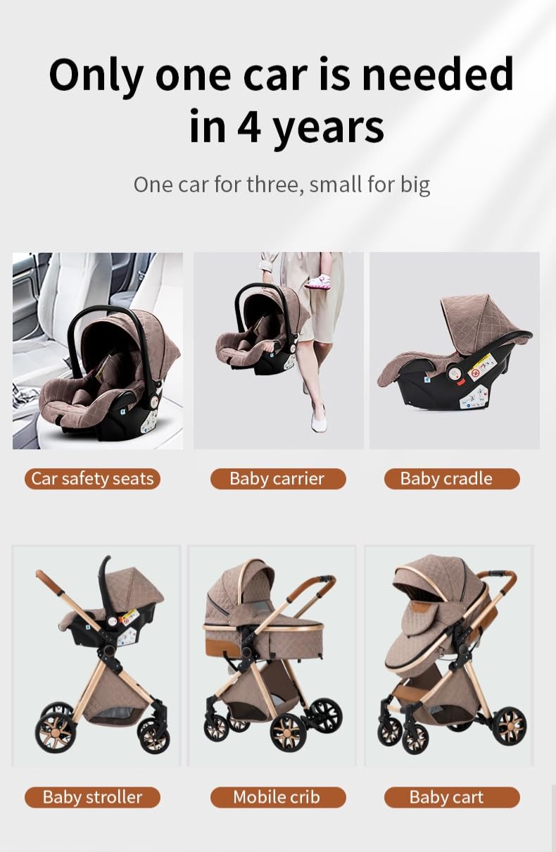 YAZOCO kinderwagen 3 in 1 Buggy Babybett Komplett Set Einem Klick Zusammenklappbarer Kinderwagen, KombiKinderwagen Aluminiumrahmen für Neugeborene