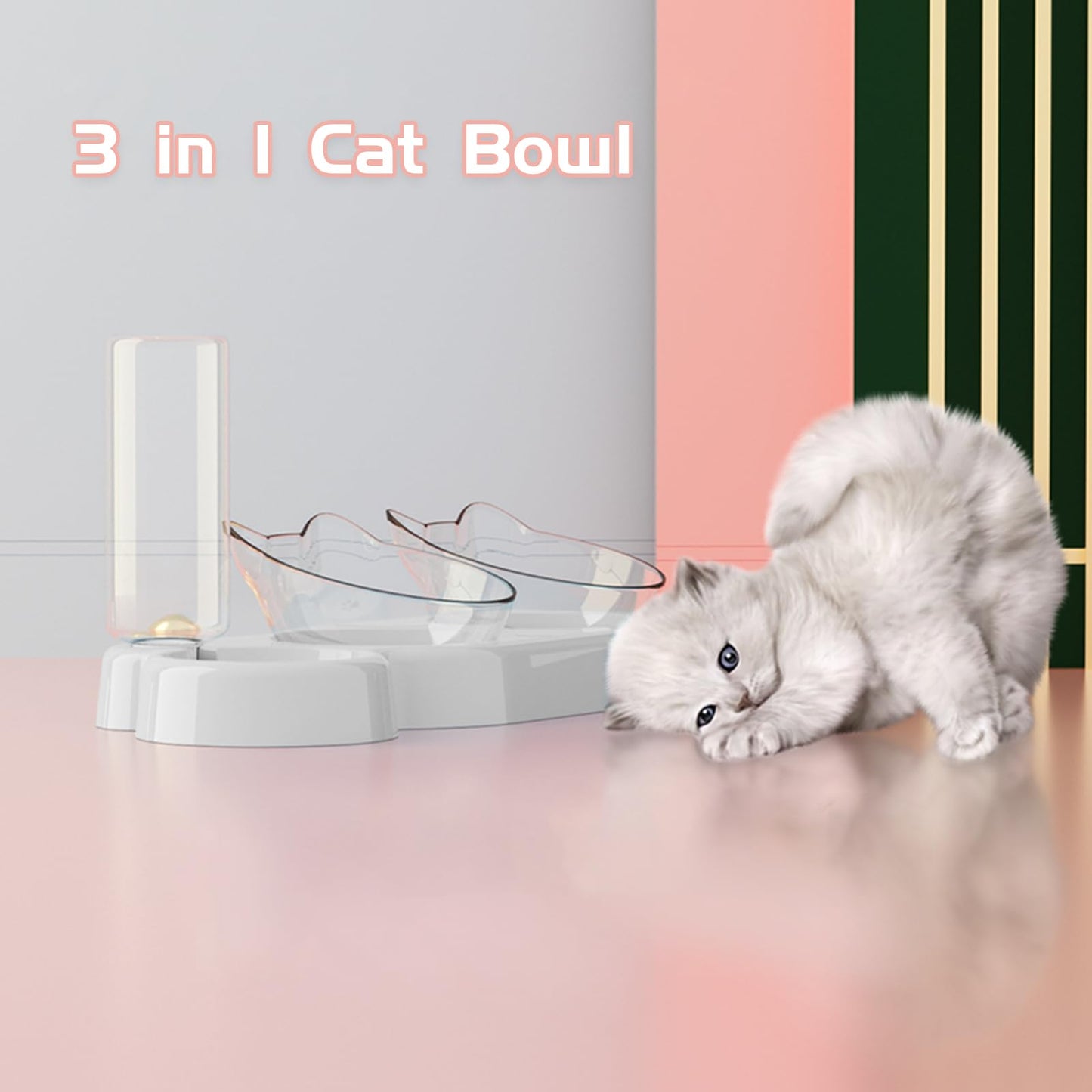 Marchul Cat Bowls, Gravity Water and Food Bowl for Cats and Small Dogs, Tilted Raised Cat Food Bowls (White)