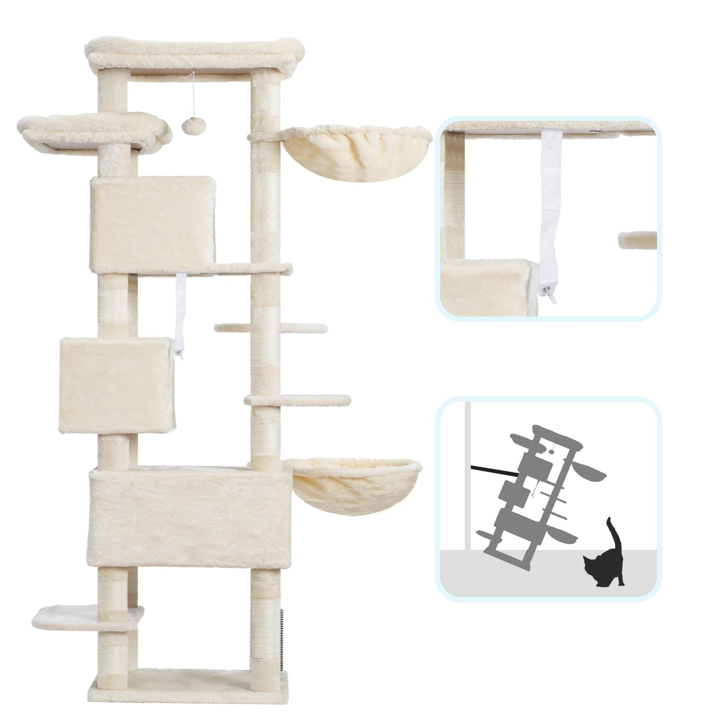 XXL Kratzbaum mit 2 groß Plattform, 3 Höhlen, 2 Korb, Plüschbälle und Sisal Kratzbäume