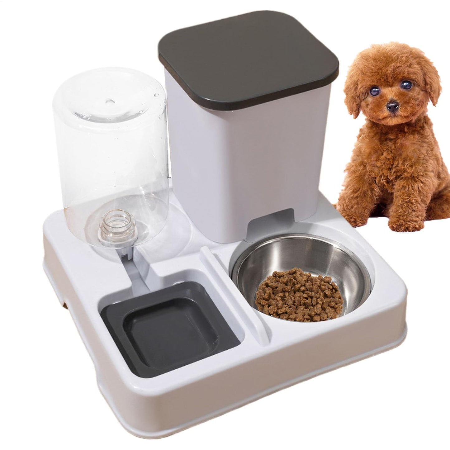 Bomefoi Automatic 2-in-1 Cat Feeder, Feeding and Drinker for Pet Food, Non-Slip Automatic Drinking Bottle