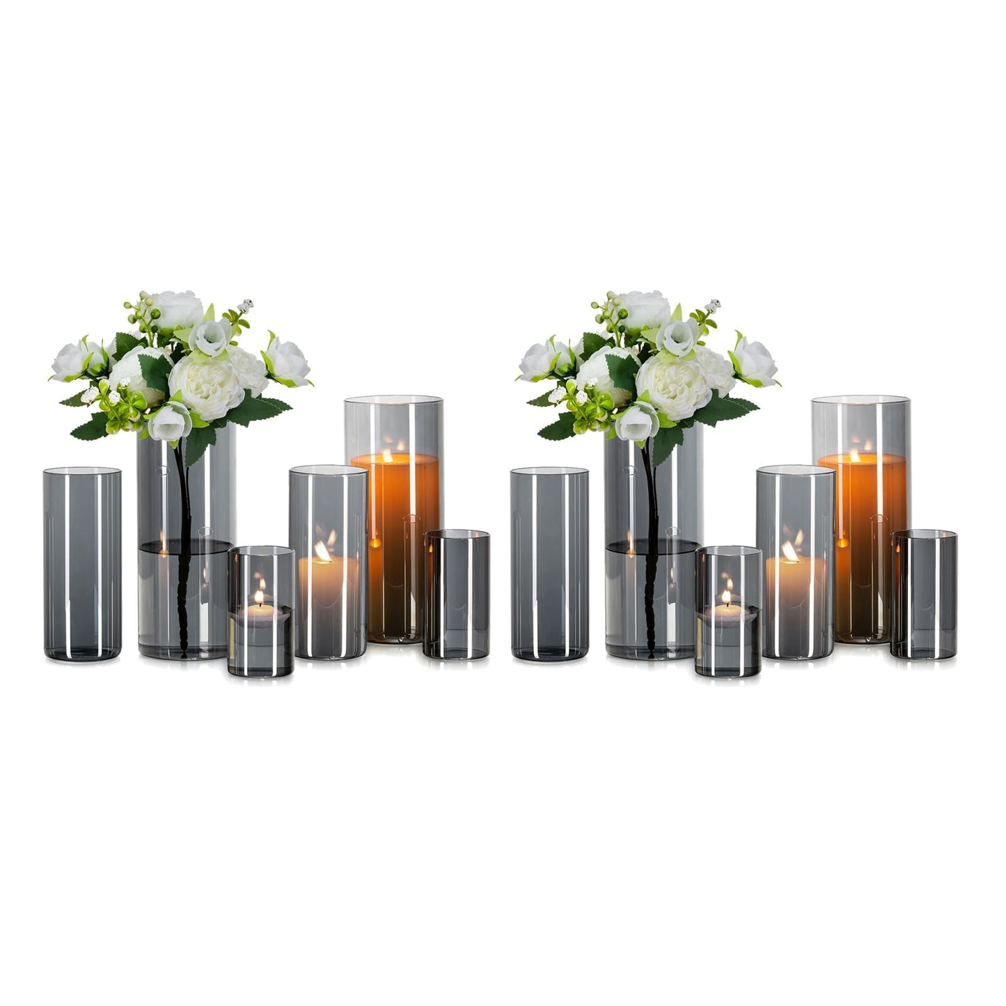 Glasseam Glass Vase Cylinder Vase Grey: Set of 3 Glass Vases Set for Living Room Decorative Glass Cylinder Lantern - Round Flower Vase Modern Glass Vases for Table Decoration Tulips Pampas Grass