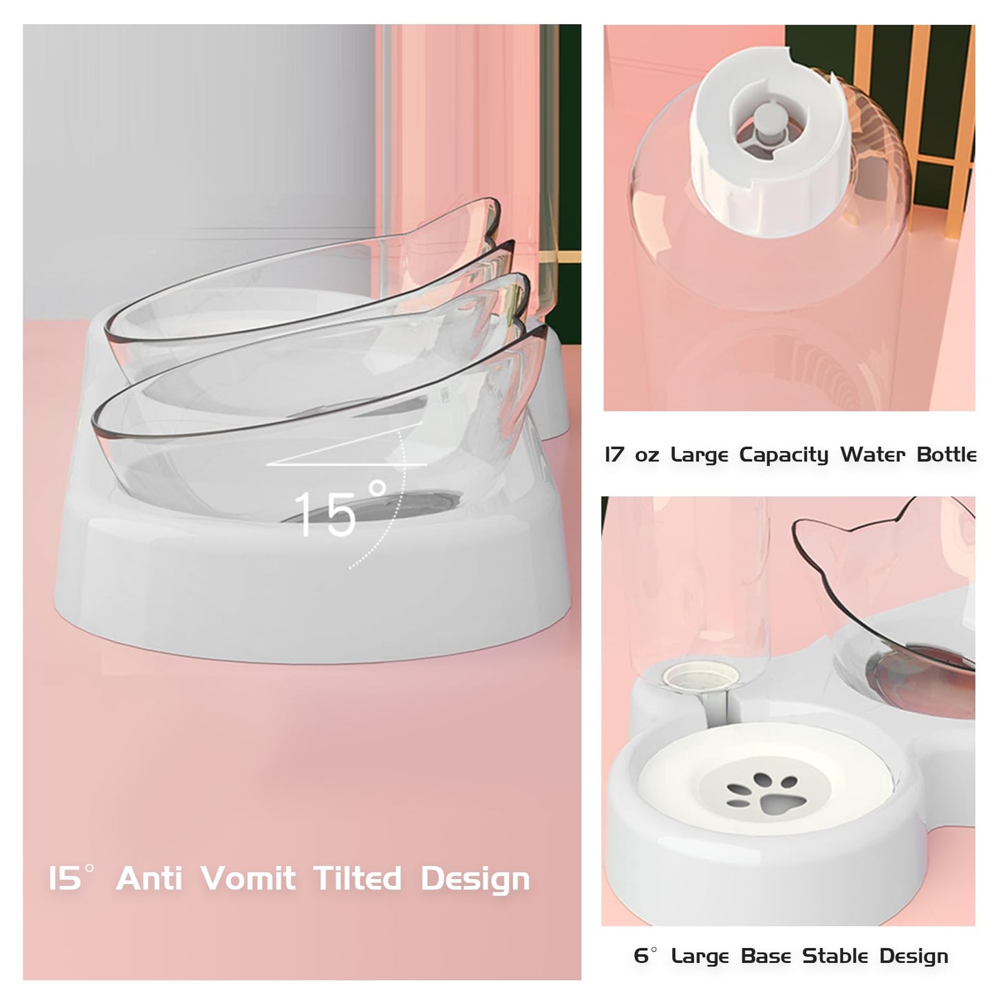 Marchul Cat Bowls, Gravity Water and Food Bowl for Cats and Small Dogs, Tilted Raised Cat Food Bowls (White)