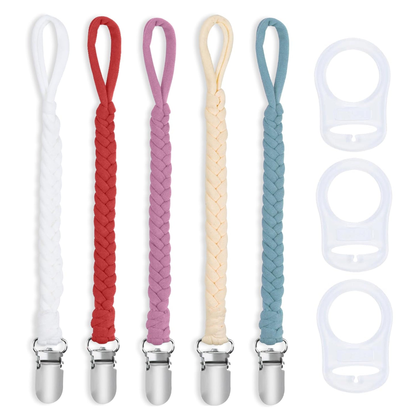 ABirdon Schnullerkette Baby,5 Stück Schnullerketten Clips mit 3 Stück Silikonring, passend für alle Schnuller