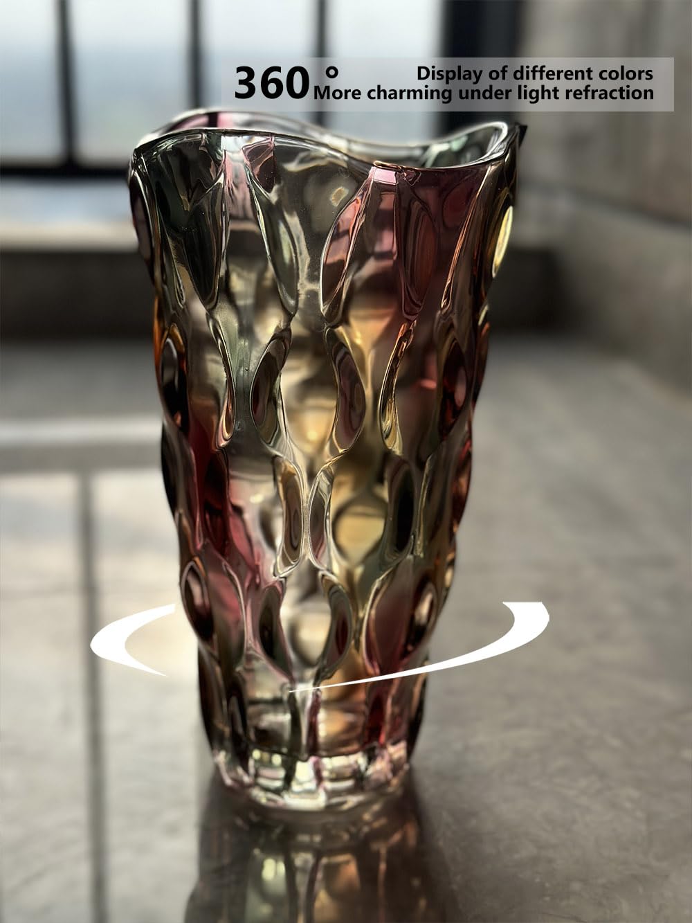 Black Grey Vase, Flower Vase, Large Tall Glass Vases for Decoration, Aesthetic, Large Glass Vase with Ribbed Texture, Modern Living Room, Black Art Decoration