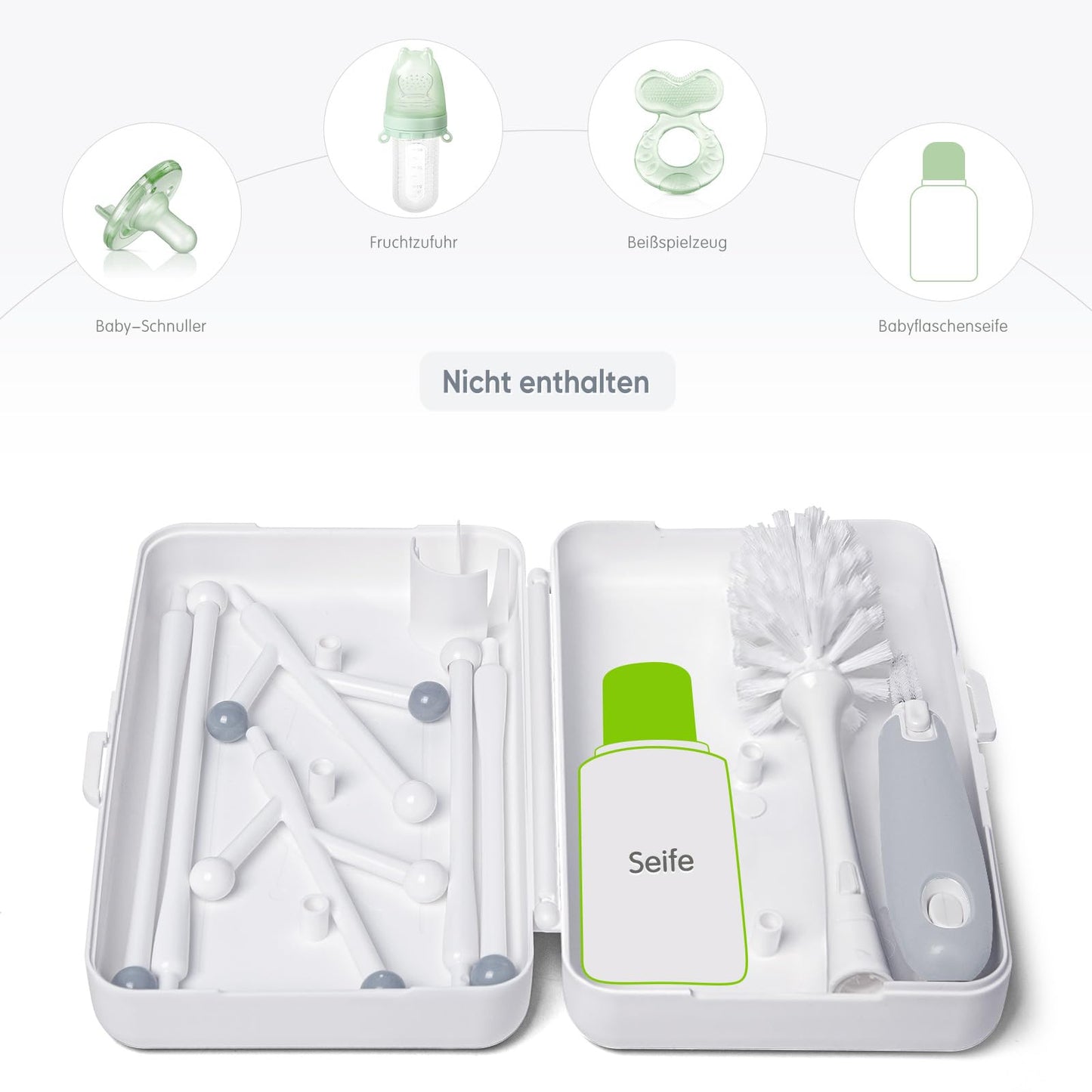 Trockenständer Babyflaschen, Abtropfgestell für Babyflaschen, Flaschen, grauSaugern