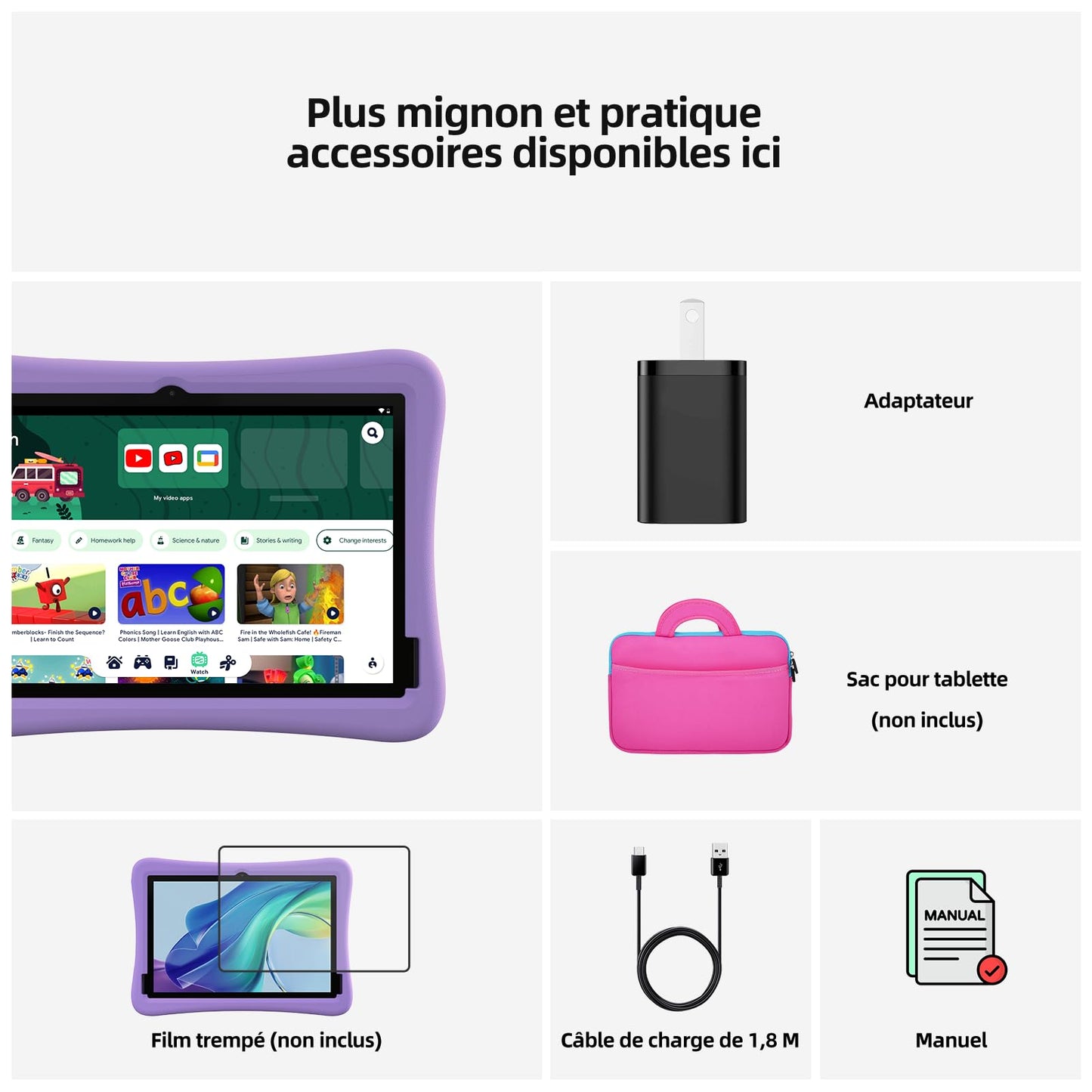 Kinder Children's Tablet 10 Inch with Android 14 Octa Core, 4GB RAM + 64GB ROM (1TB TF) with Child Lock App, 6000mAh, Wi-Fi