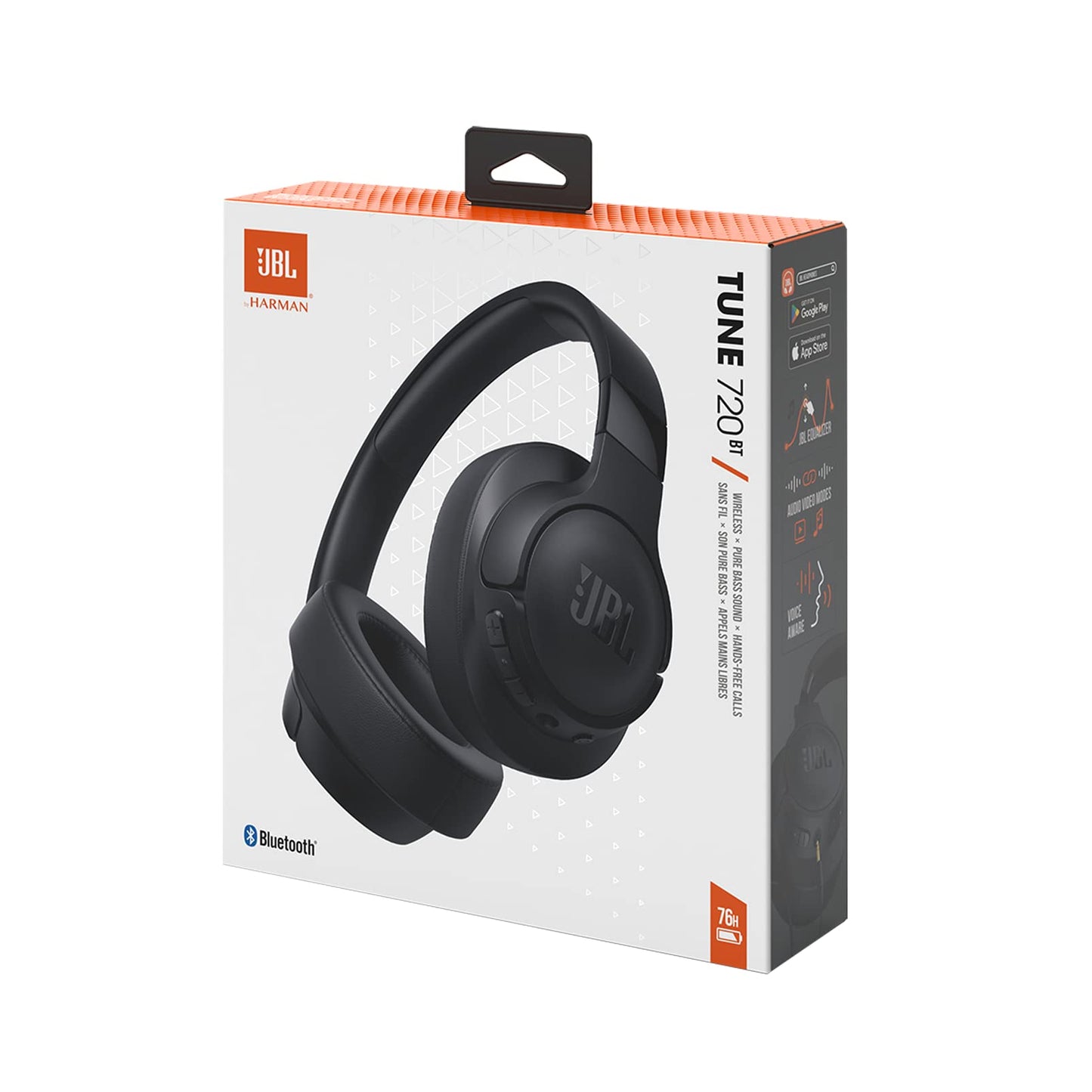 JBL Tune 720BT Wireless On-Ear Headphones – JBL Pure Bass Sound, Bluetooth and Lightweight – Up to 76 Hours of Music Playback – Black