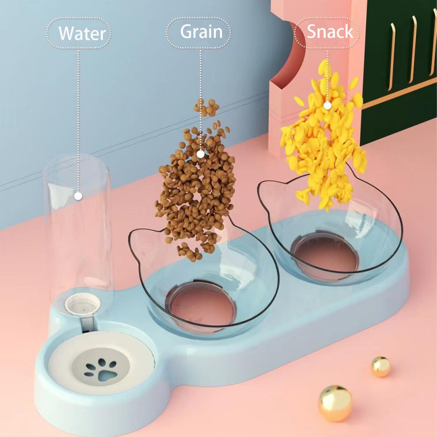 Katzennapf Set mit Wasserspender | Automatischer Trinkbrunnen für Katzen & Hunde