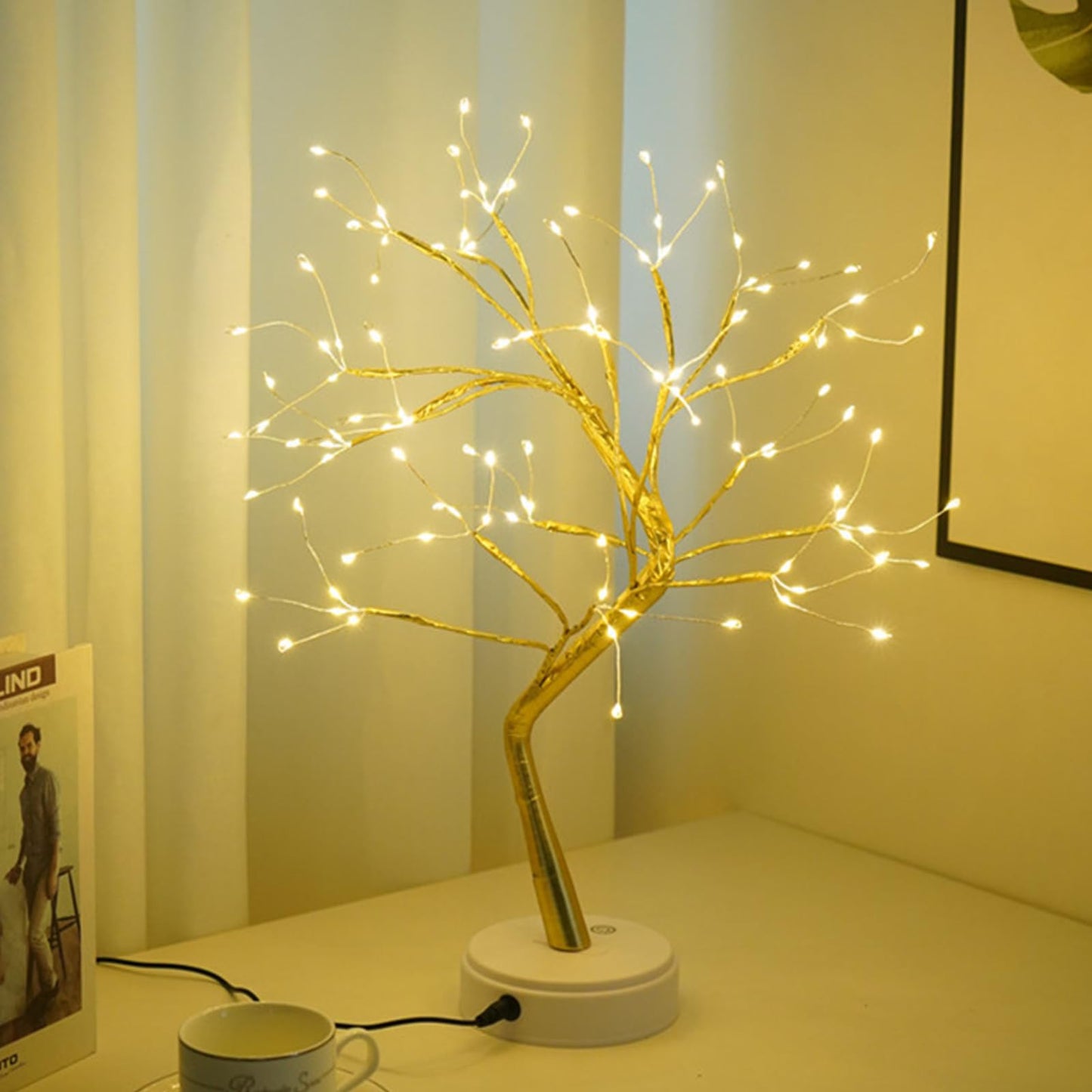 LED Lichterbaum, Baum Licht Warmweiß Verstellbare Äste, 108 LED Baum Lampe Dekobaum Belichtet Baumbeleuchtung Innen Deko
