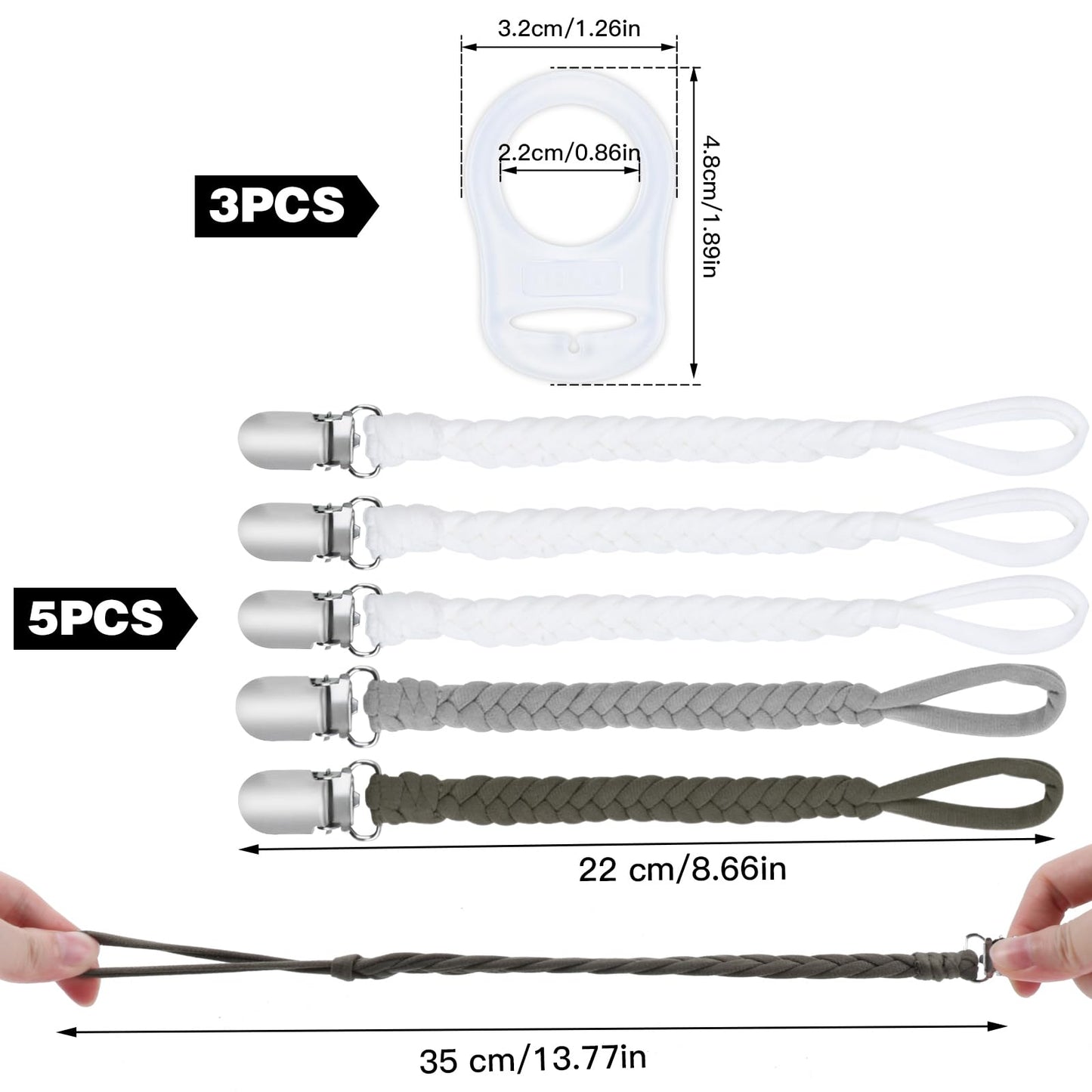 ABirdon Schnullerkette Baby,5 Stück Schnullerketten Clips mit 3 Stück Silikonring, passend für alle Schnuller