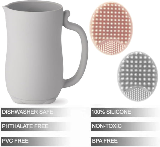 Baby Bath Rinse Cup, Silicone Shampoo Rinse Cup with 2 x Scalp Brushes for Toddlers and Children (Grey)