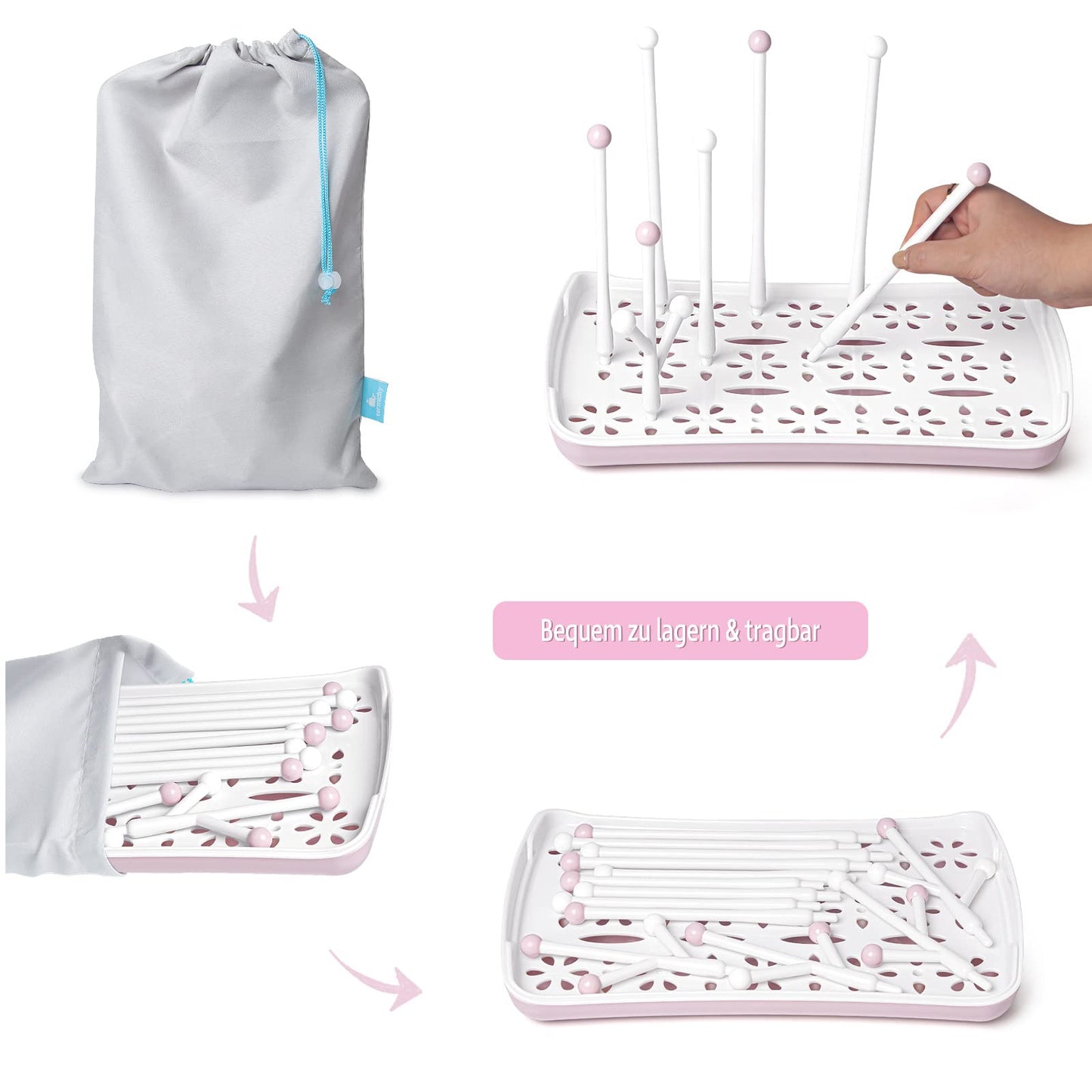 Trockenständer Babyflaschen, Abtropfgestell für Babyflaschen, Flaschen, grauSaugern