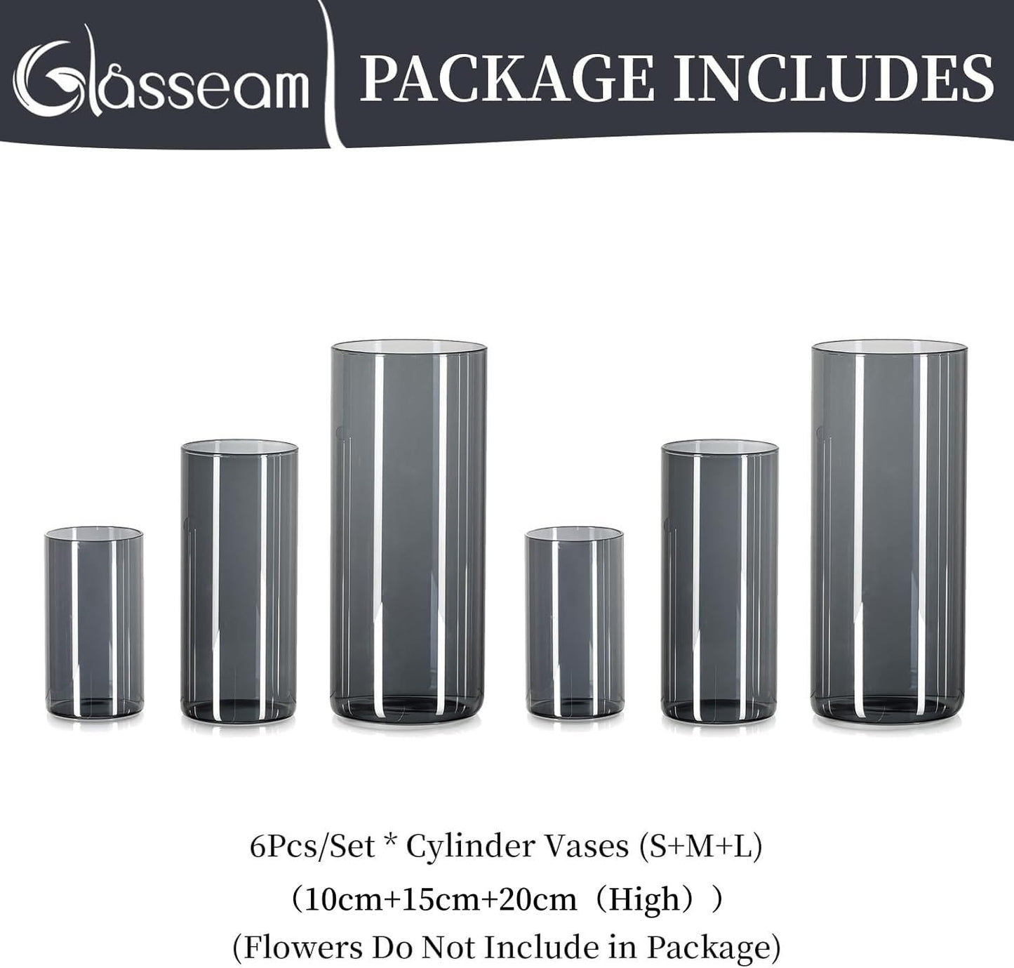 Glasseam Glass Vase Cylinder Vase Grey: Set of 3 Glass Vases Set for Living Room Decorative Glass Cylinder Lantern - Round Flower Vase Modern Glass Vases for Table Decoration Tulips Pampas Grass