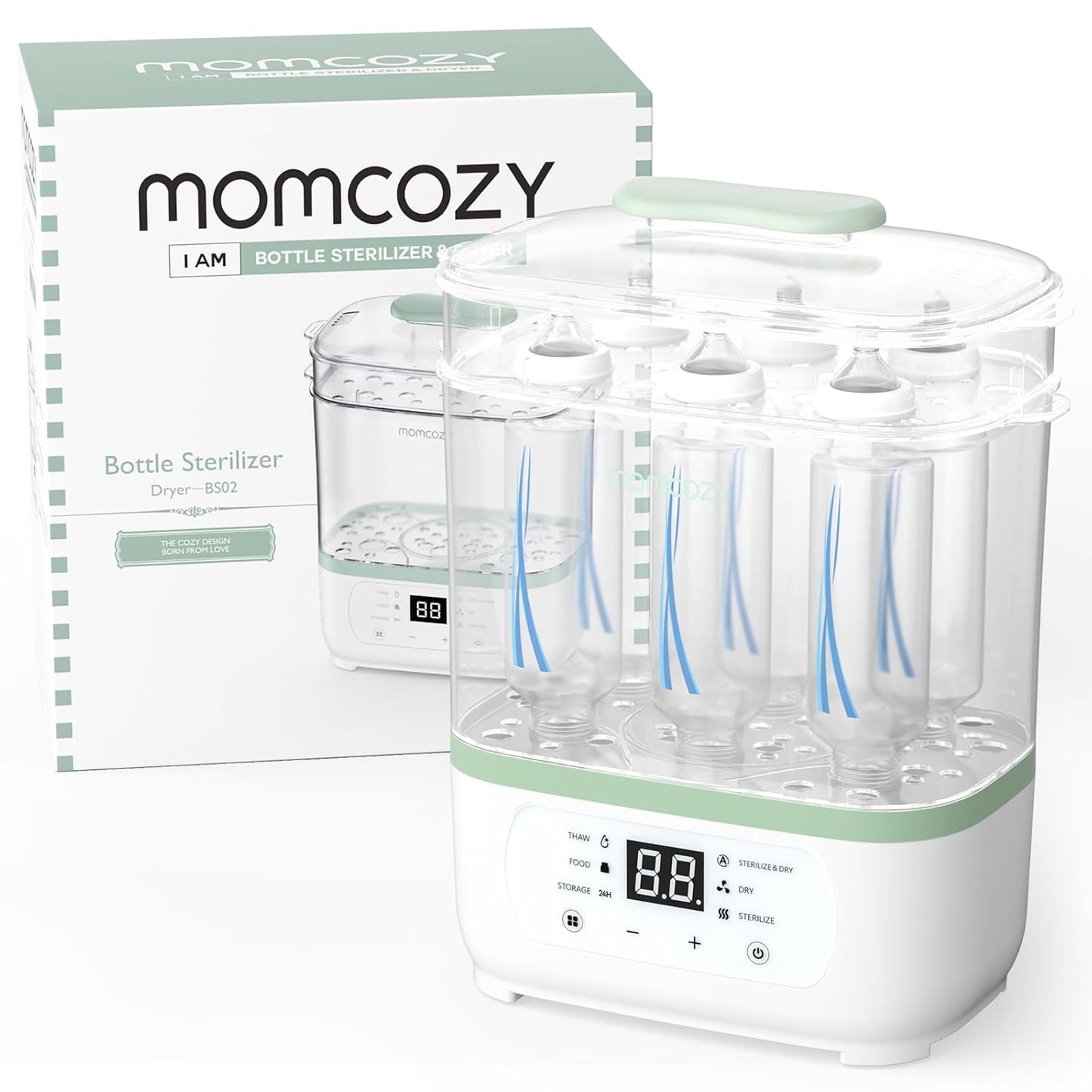 Momcozy Electric 3-in-1 Steriliser for Baby Bottles with Dryer Function - Sterilised, Dries & Heats, 8 Bottles Capacity, 24h Germ Protection, Multifunctional for Baby Accessories