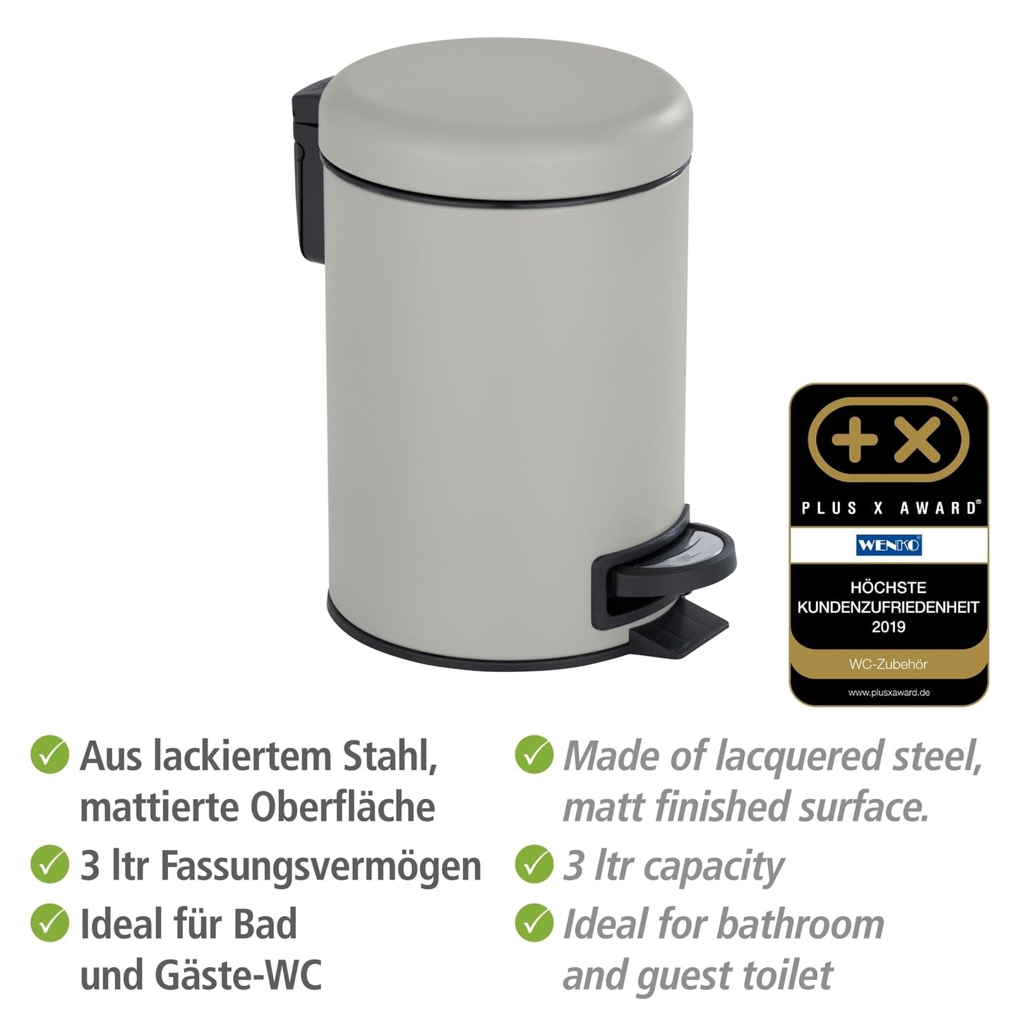 WENKO Leman Cosmetic Pedal Bin Matte Gold 3 L – Cosmetic Bin, Rubbish Bin with Anti-Fingerprint Capacity: 3 litres, stainless steel, 17 x 25 x 22.5 cm, gold