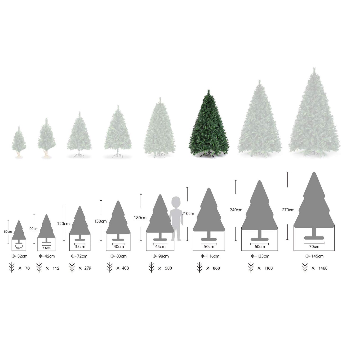 SALCAR Artificial Christmas tree, 60 cm - 270 cm